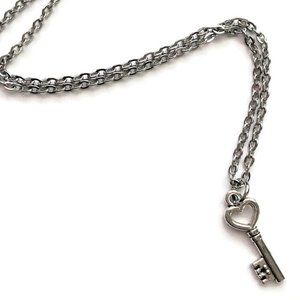 Heart Skeleton Key Necklace Tibetan Silver Charm Stainless Steel Unisex 4for$20